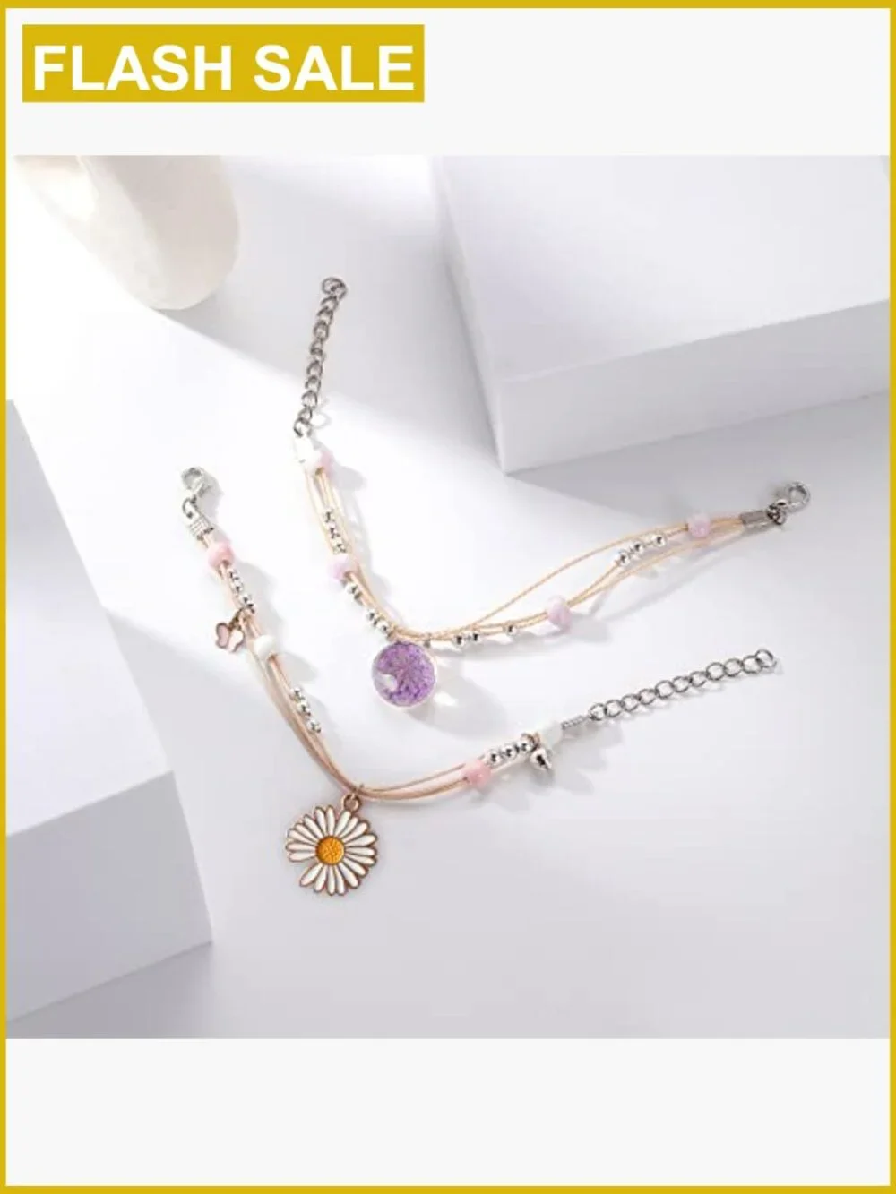 4 Adjustable Beaded Charm Bracelets Teen Girls Dainty Stretch Jewelry Set